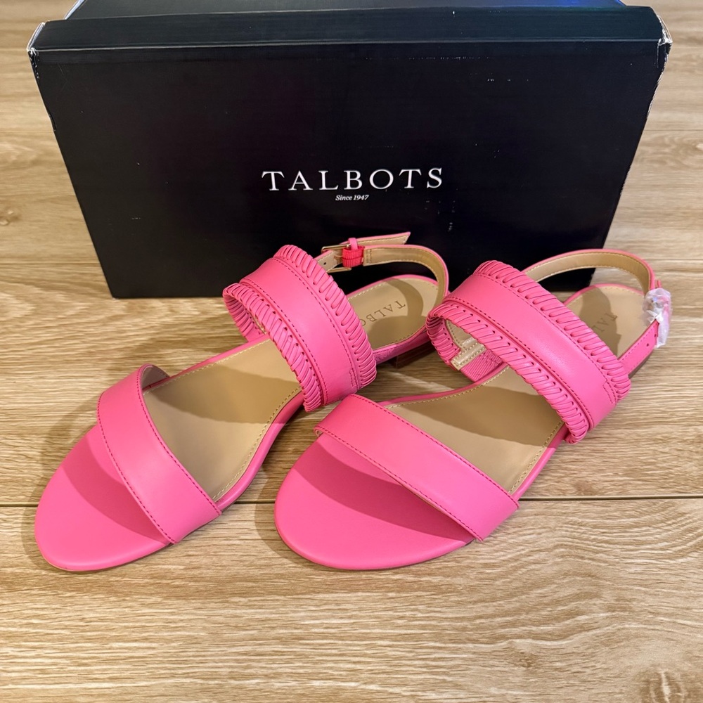 NWT Talbots Women's Keri Flats Watermelon Sandal Sling Back Leather Size 9.5W